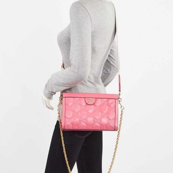 Gucci Pink GG Stitched Leather Matelassè Small Bag - Picture 3 of 11